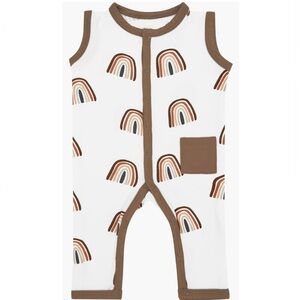 NWT Kyte Baby Coffee Rainbow Romper, 6-12M